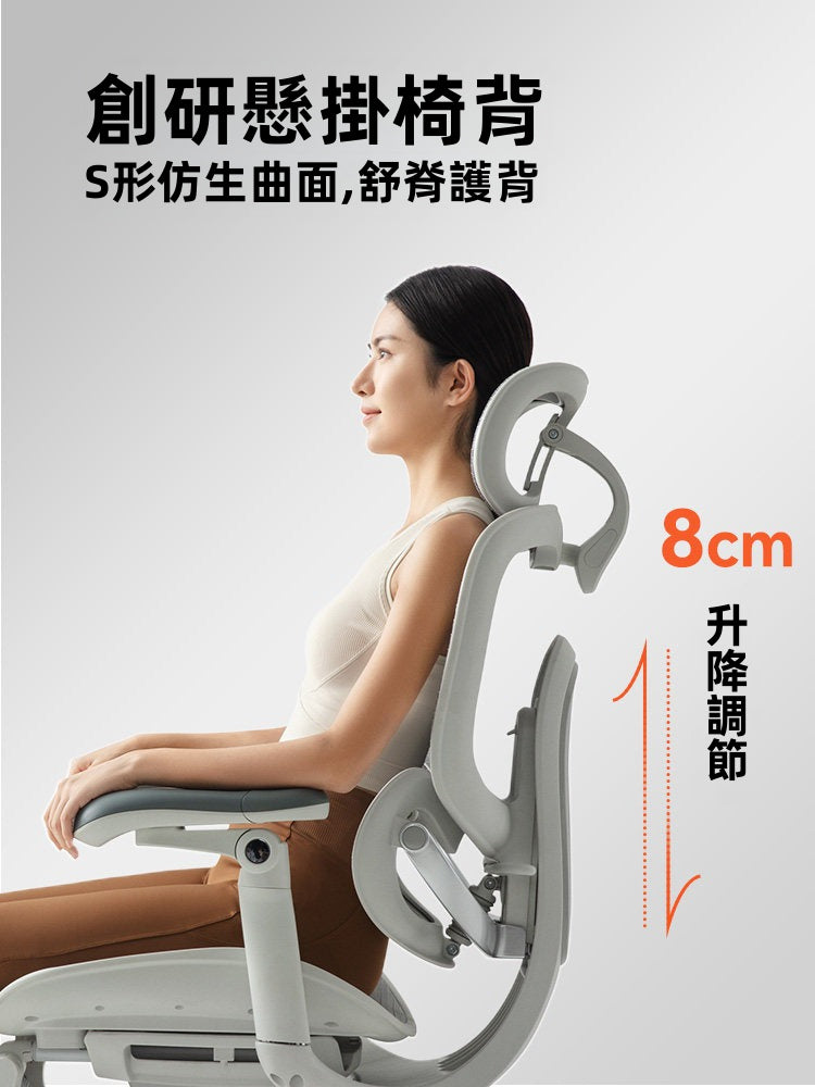 C300 Pro 3D 頭枕與網布靠背細節特寫